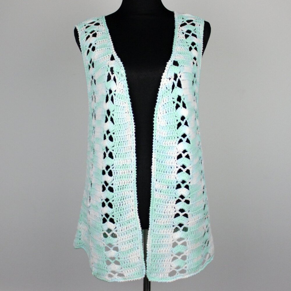 Vintage 1970s Handmade Crochet Vest • Open Front Boho Hippie Festival Vest